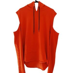 Cut off shoulders long sleeve hoodie